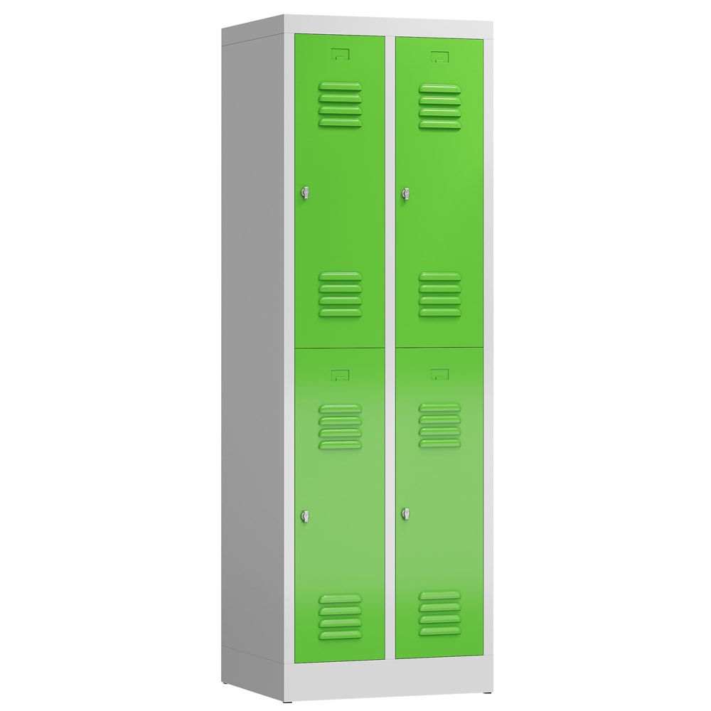 Garderobenschrank, Doppelstockspind, 2 Abteil, 4 Fächer, 1.800 x 590 x 500 mm (HxBxT), Stahl, Drehriegel, Korpus: lichtgrau, Front: anthrazitgrau