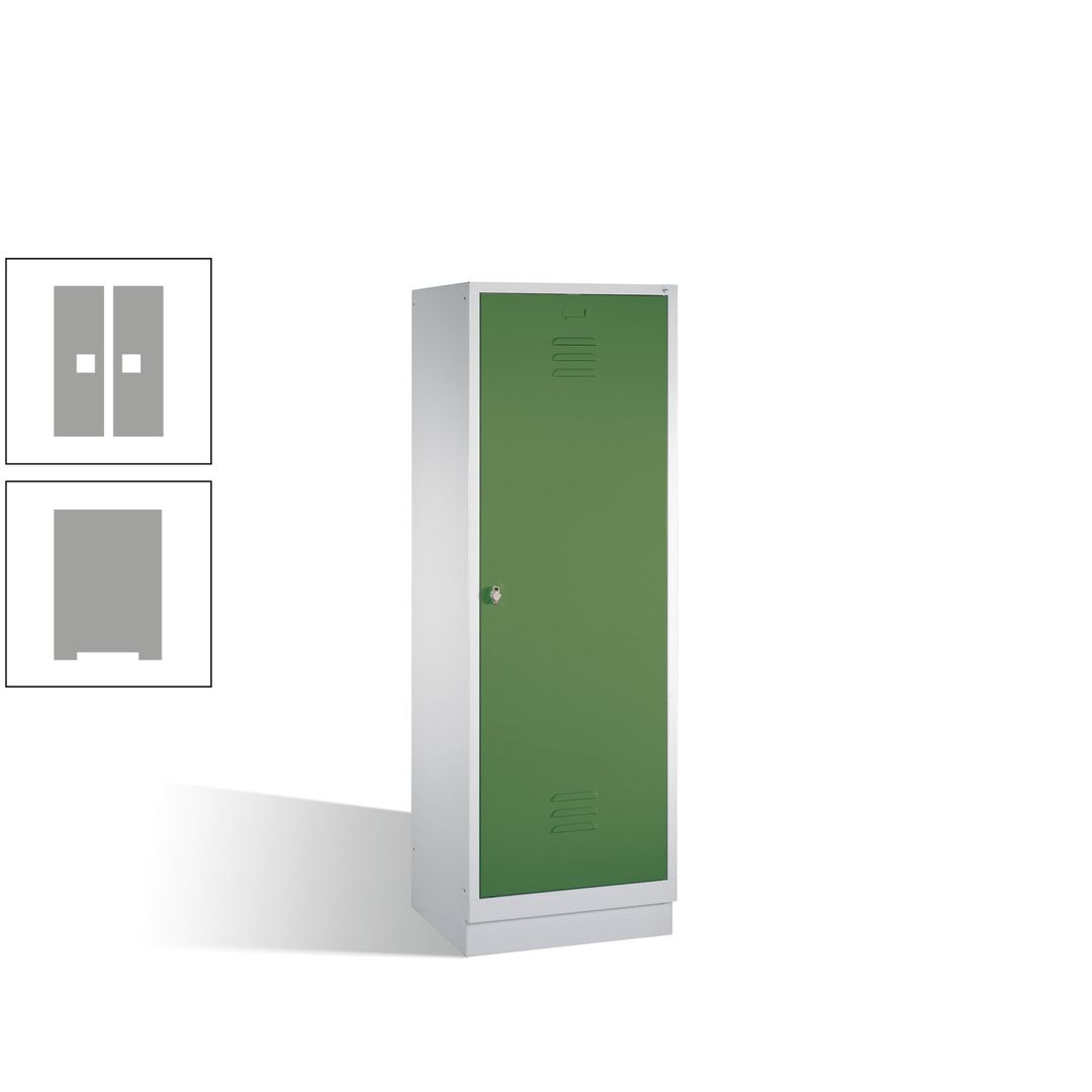 Doppel-Spind mit Großtür, Garderobenschrank mit Sockel, 2 Abteile a 300 mm, Korpus anthrazitgrau, Tür anthrazitgrau, 1.800 x 610 x 500 mm (HxBxT)