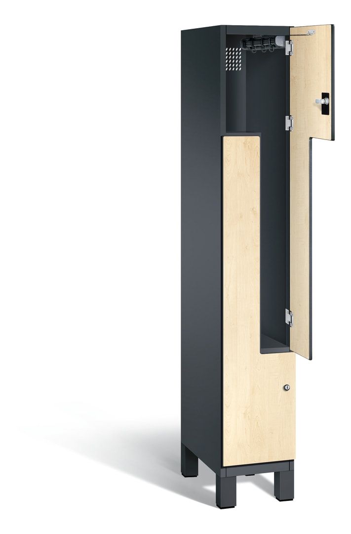 Z-Garderobenspind mit Füßen, 2 Personen, 1.980 x 300 x 525 mm (HxBxT), Korpus anthrazitgrau, Tür anthrazitgrau