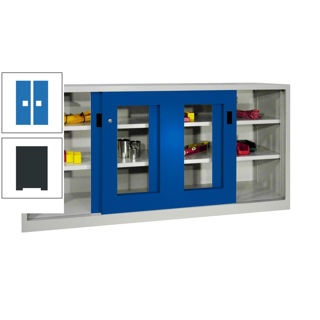 Schiebetürenschrank - Sichtfenstertüren - 1.000x2.000x400 mm (HxBxT) - 4 Böden, gepulvert - Zylinderschloss - anthrazitgrau