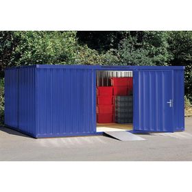 Container, Lagercontainer, Materialcontainer, Baucontainer, Gerätehaus, vormontiert, 2.150 x 3.050 x 4.340 mm (HxBxT), Holzfußboden, Farbe enzianblau
