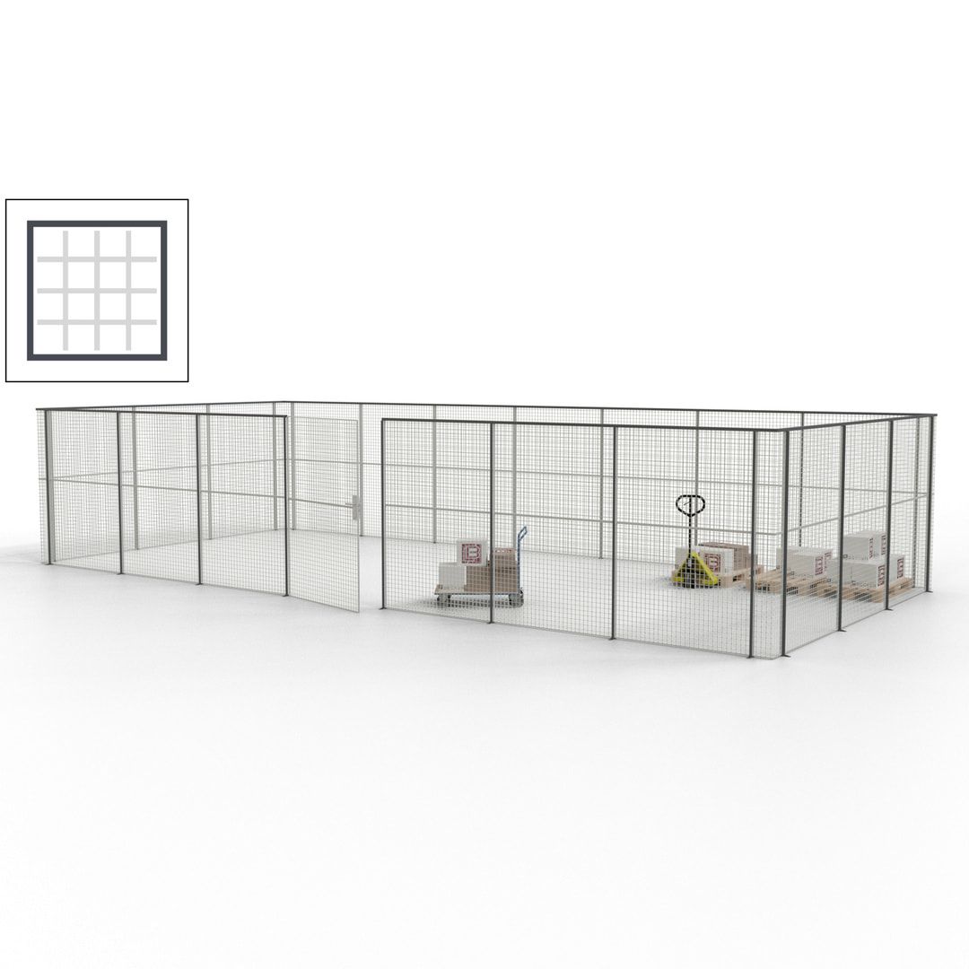 Hallentrennwand - Flügeltür, Gitter - 19 Gitterwände - 2.200 x 10.900 x 4.900 mm (HxBxT) - Perlweiß/reinorange