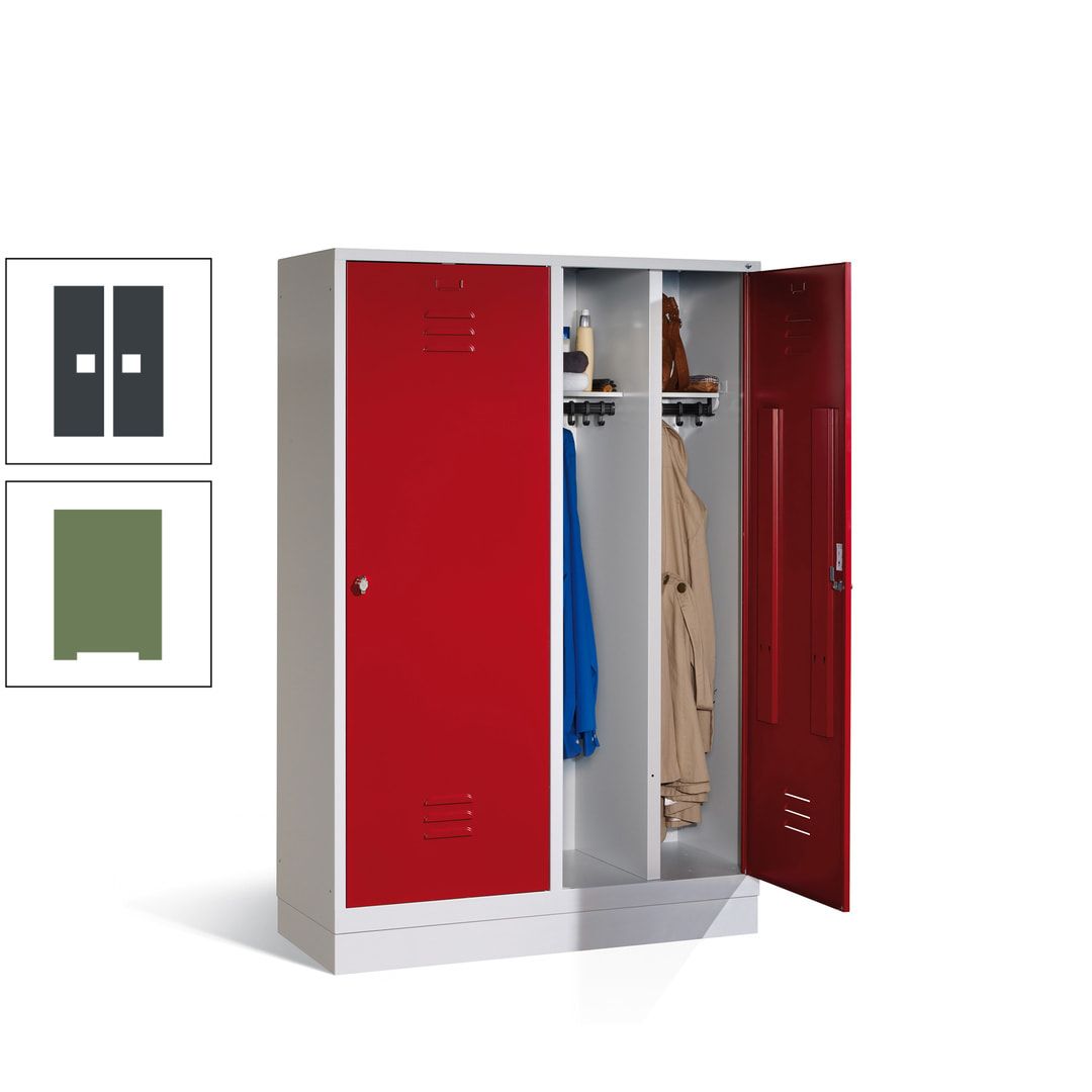 Doppel-Spind mit Großtüren, Garderobenschrank mit Sockel, 4 Abteile a 300 mm, Korpus anthrazitgrau, Tür anthrazitgrau, 1.800 x 1.190 x 500 mm (HxBxT)