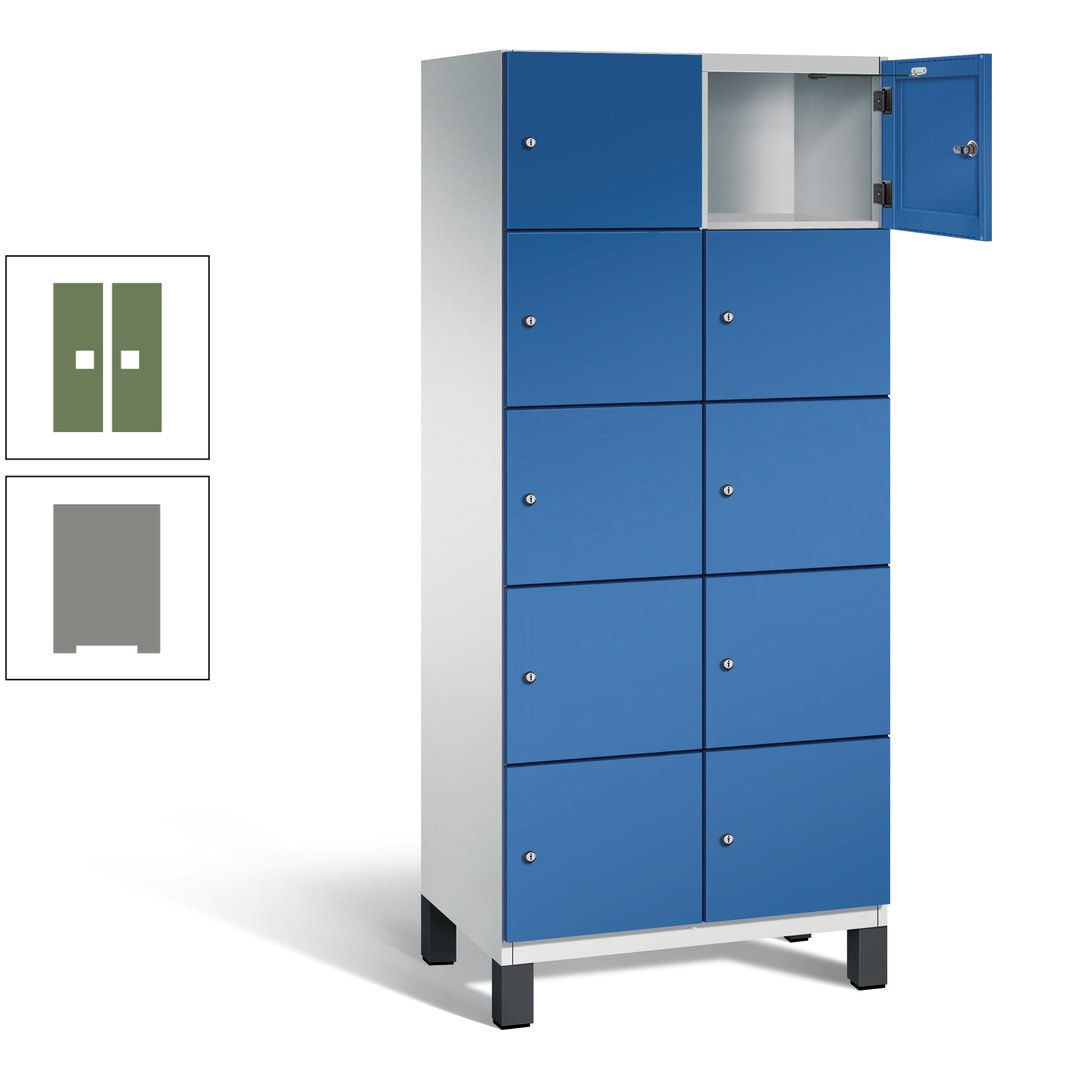 Fächerschrank, Stahlschrank, 10 Fächer, Türöffnungsbegrenzer, Füße, 1.980 x 800 x 525 mm (HxBxT), Korpus anthrazitgrau, Front anthrazitgrau