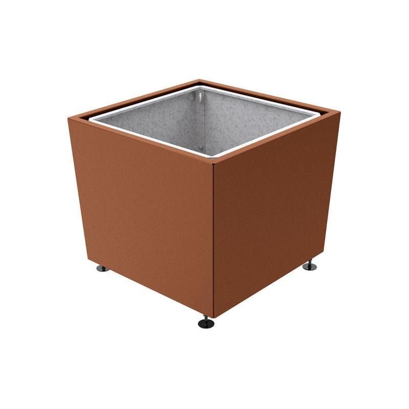 Pflanzkübel, 2 mm Stahlblech fvz, innen Blech feuerverzinkt mit Verladungsgriffen, verstellbare Füße, 760 x 785 x 785 mm (HxBxT), enzianblau