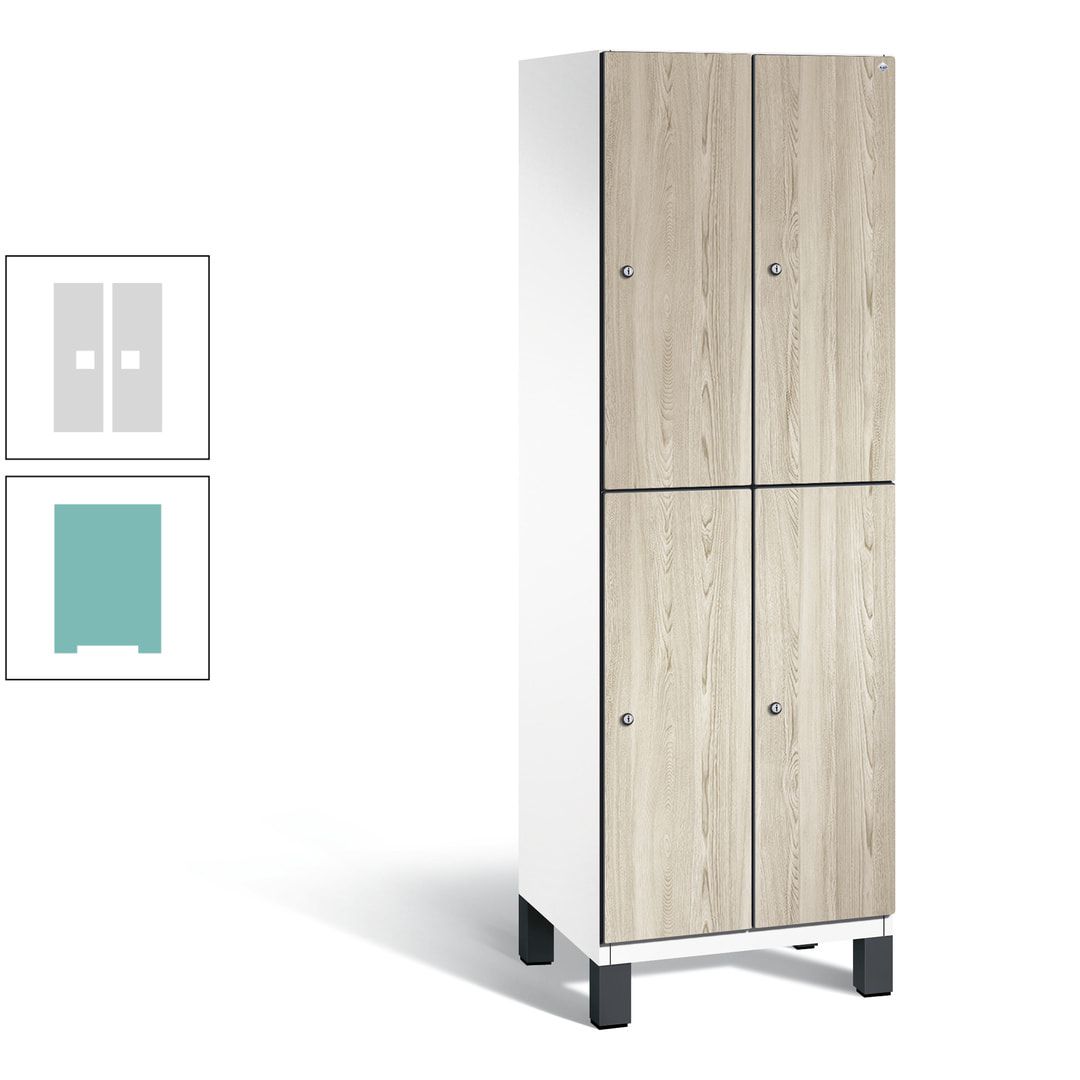 Fächerschrank, Garderobenschrank, mit Füßen, 2 Abteile, 1.980 x 600 x 525 mm (HxBxT), Korpus anthrazitgrau, Tür Donau-Ahorn