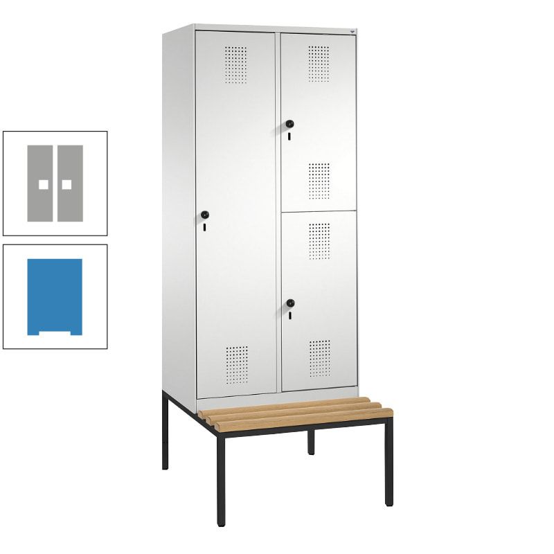 Garderobenschrank, Spind ein- und doppelstöckig Sitzbank, 2 Abteile, 3 Fächer, 2.090 x 800 x 500 mm (HxBxT), Front anthrazitgrau, Korpus anthrazitgrau