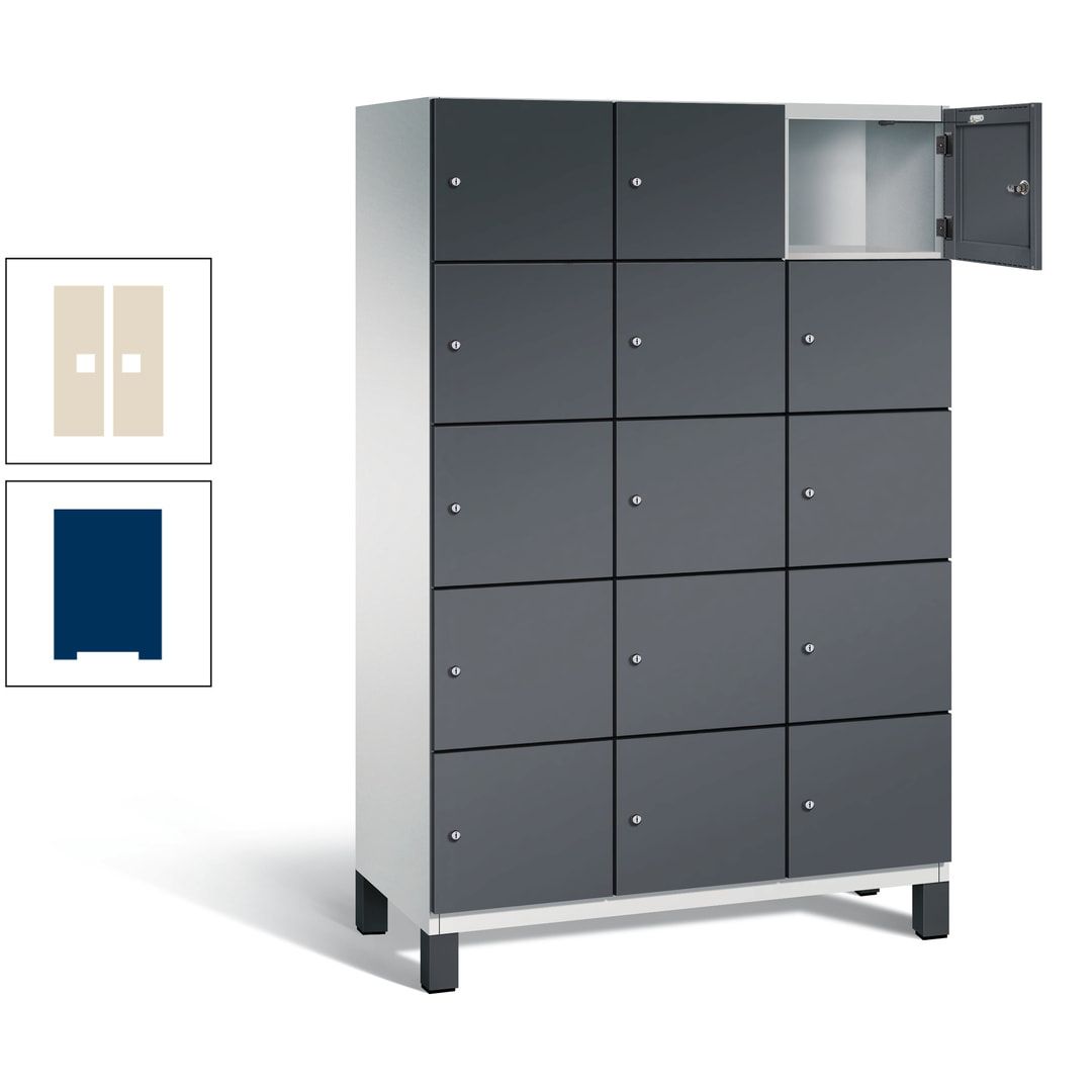 Fächerschrank, Stahlschrank, 15 Fächer, Türöffnungsbegrenzer, Füße, 1.980 x 1.200 x 525 mm (HxBxT), Korpus anthrazitgrau, Front anthrazitgrau