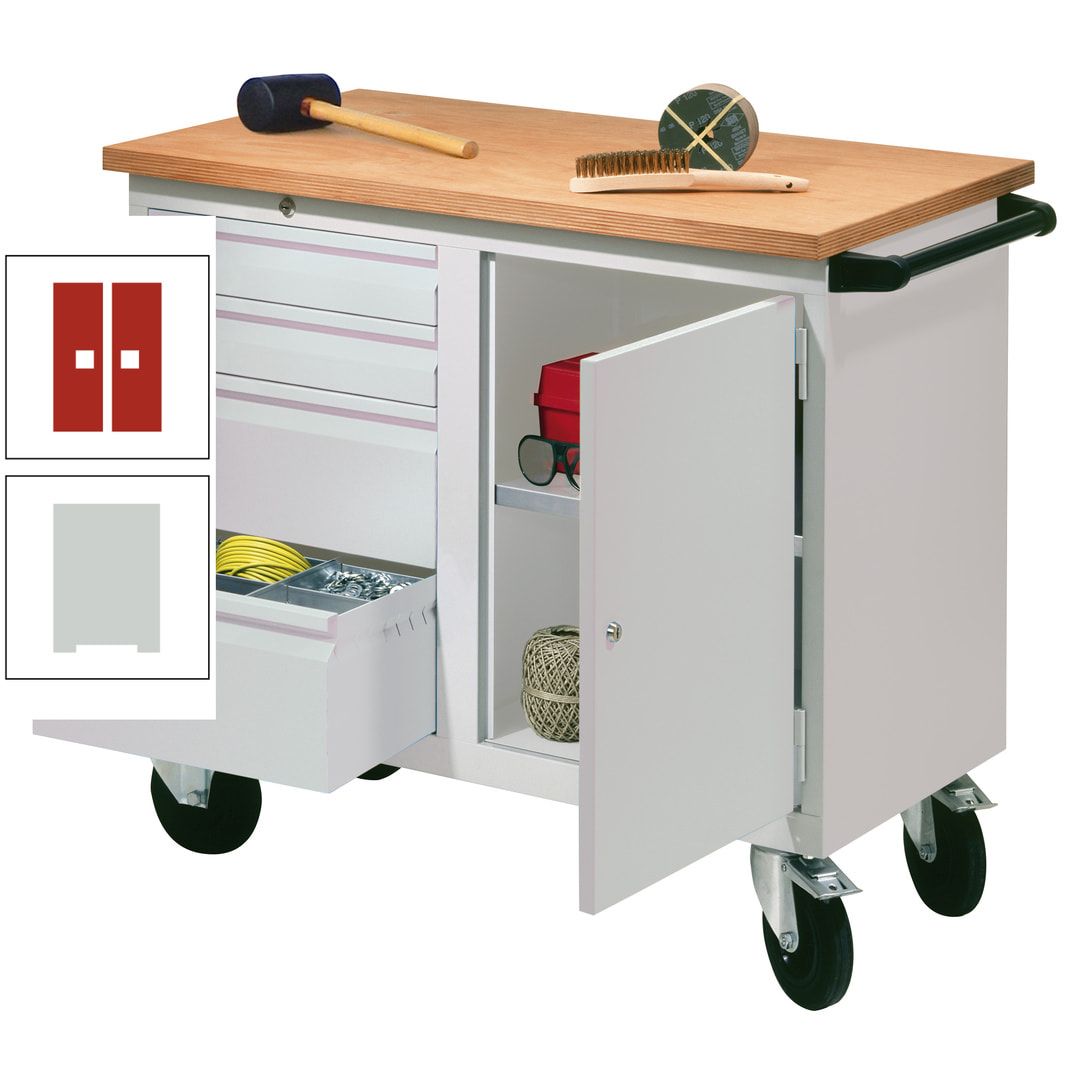 Mobile Werkbank - Werkstattwagen - 915 x 1.090 x 600 mm - 4 Schubladen und Schrankfach - anthrazitgrau