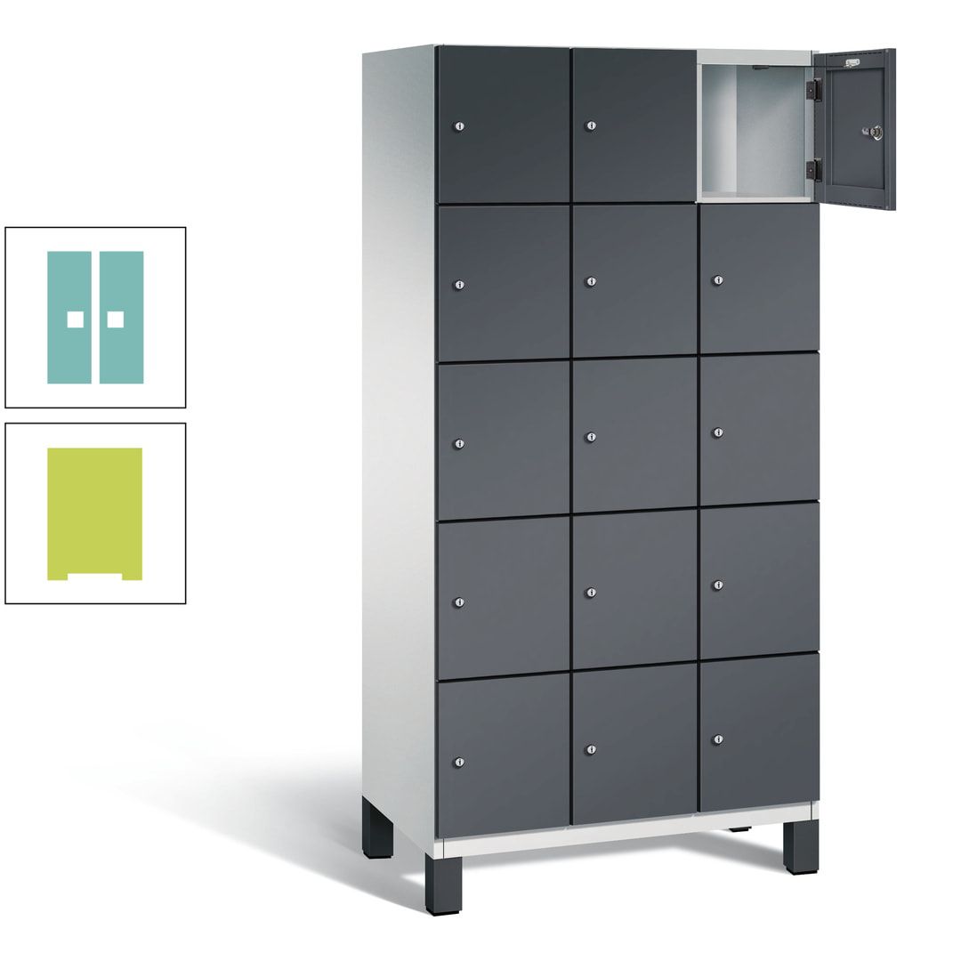 Fächerschrank, Stahlschrank, 15 Fächer, Türöffnungsbegrenzer, Füße, 1.980 x 900 x 525 mm (HxBxT), Korpus anthrazitgrau, Front anthrazitgrau