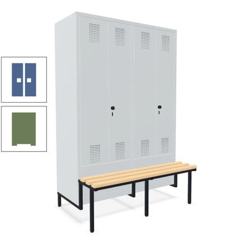Doppel-Spind, Garderobenschrank, Buche Sitzbank integriert, 4 Abteile 300 mm, Korpus anthrazitgrau, Tür anthrazitgrau, 1.850 x 1.200 x 815 mm (HxBxT)