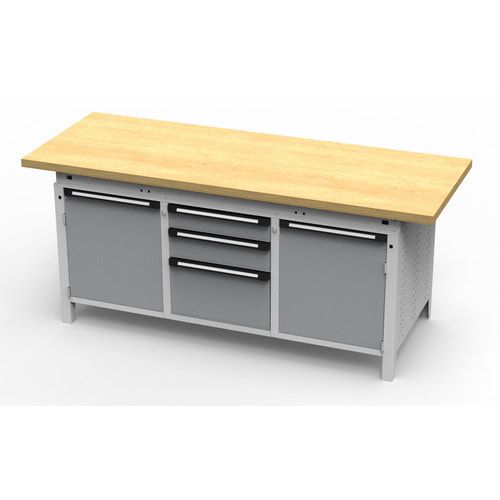 OTTOKIND Werkbank - bündige Arbeitsplatte - 810 x 1.695 x 750 mm (HxBxT) - 3 Schubladen - 2 Schränke - lichtgrau