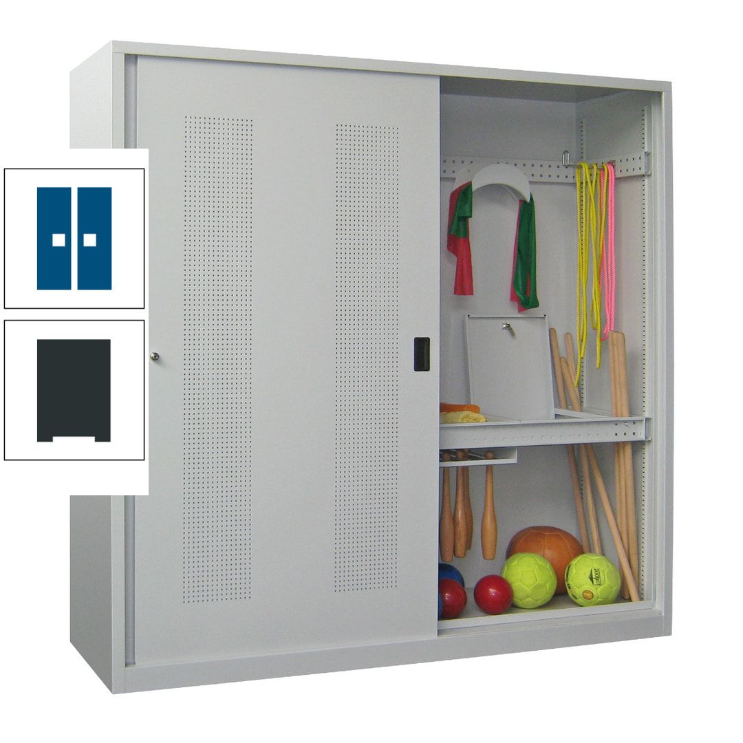 Ballschrank - Schiebetüren mit Lochfeld - Trennwand - 1.950x2.000x600 mm (HxBxT) - anthrazitgrau