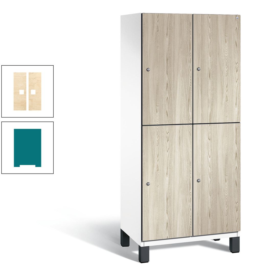 Fächerschrank, Garderobenschrank, mit Füßen, 2 Abteile, 1.980 x 800 x 525 mm (HxBxT), Korpus anthrazitgrau, Tür Donau-Ahorn