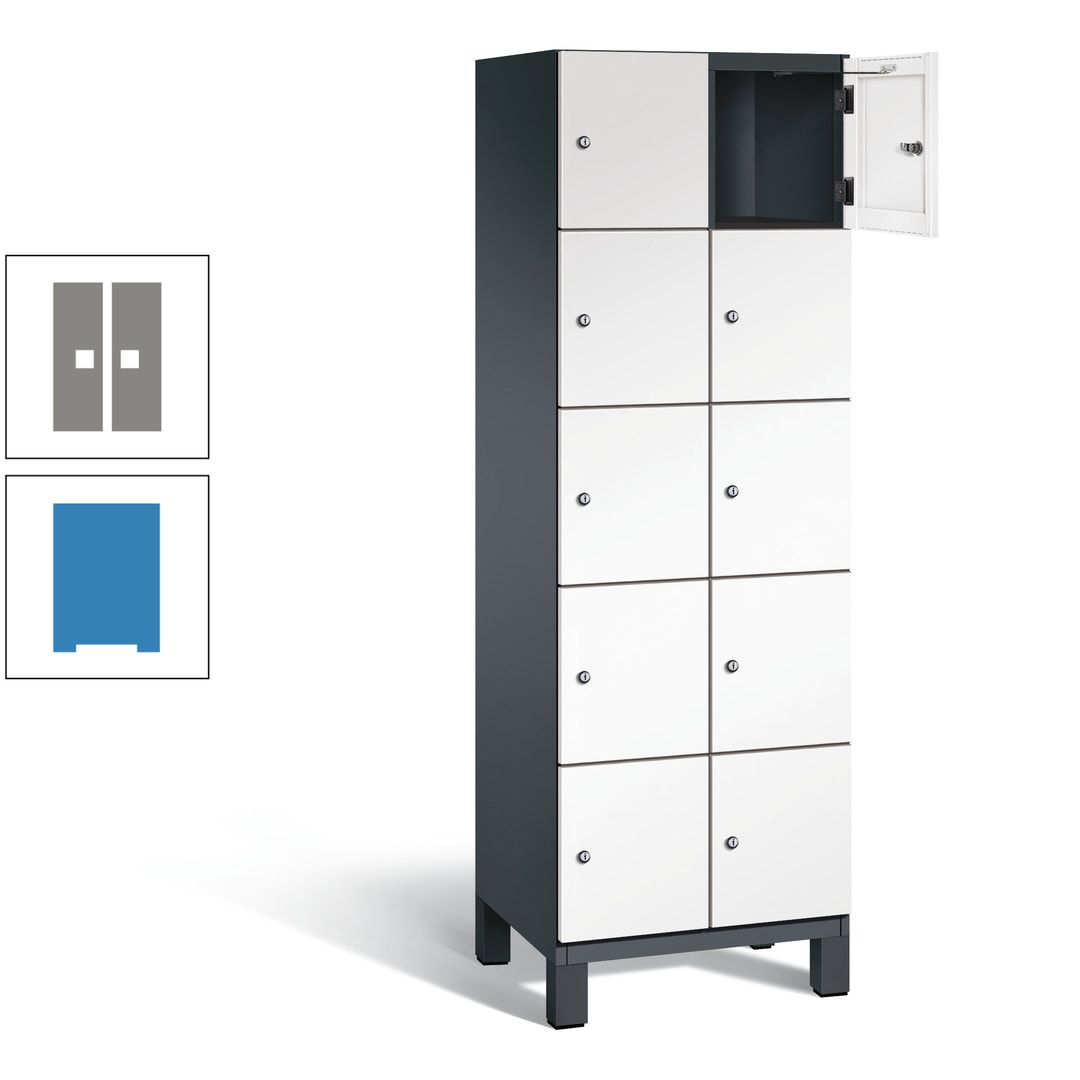 Fächerschrank, Stahlschrank, 10 Fächer, Türöffnungsbegrenzer, Füße, 1.980 x 600 x 525 mm (HxBxT), Korpus anthrazitgrau, Front anthrazitgrau