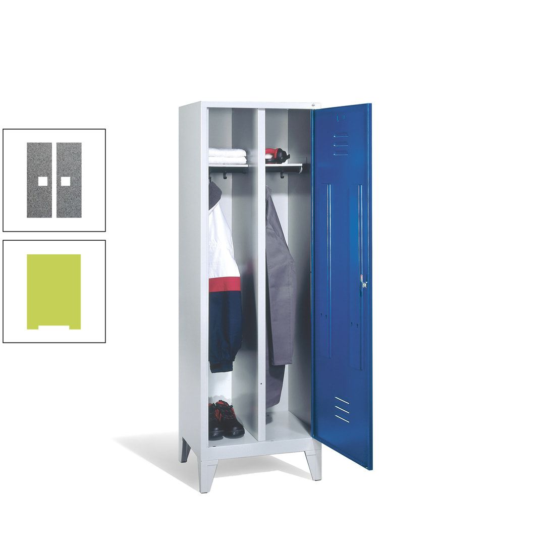 Doppel-Spind mit Großtür, Garderobenschrank mit Füßen, 2 Abteile a 300 mm, Korpus anthrazitgrau, Tür anthrazitgrau, 1.850 x 610 x 500 mm (HxBxT)