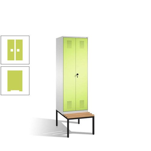 Doppel-Spind, Garderobenschrank, Buche Sitzbank untergebaut, 2 Abteile a 300 mm, Korpus anthrazitgrau, Tür anthrazitgrau, 2.090 x 600 x 815 mm (HxBxT)