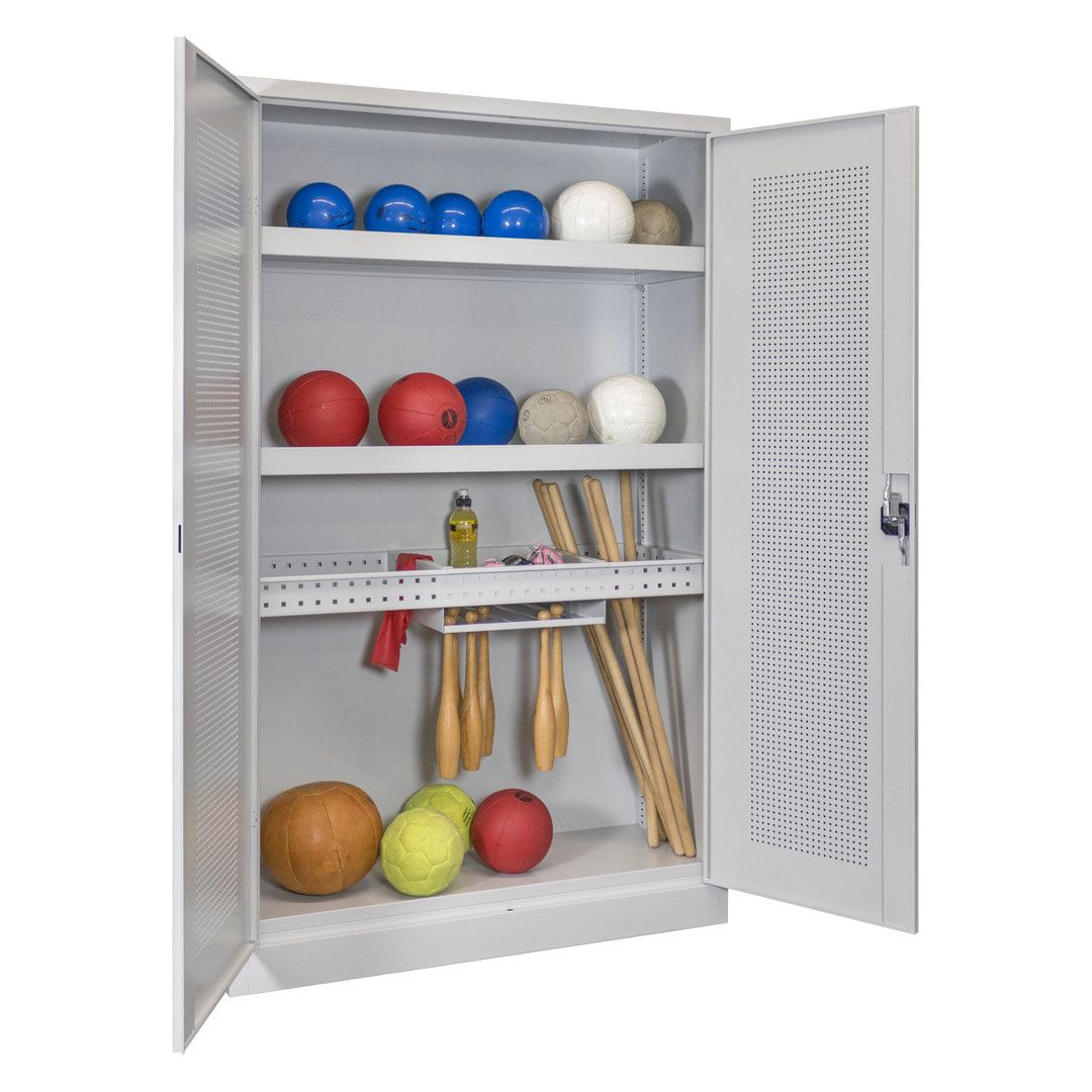 Sportschrank - Lochfeldtüren - Variante 1 - 1.950x1.200x500 mm (HxBxT) - anthrazitgrau