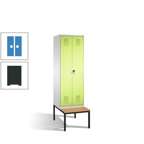 Doppel-Spind, Garderobenschrank, Buche Sitzbank untergebaut, 2 Abteile a 300 mm, Korpus anthrazitgrau, Tür anthrazitgrau, 2.090 x 600 x 815 mm (HxBxT)