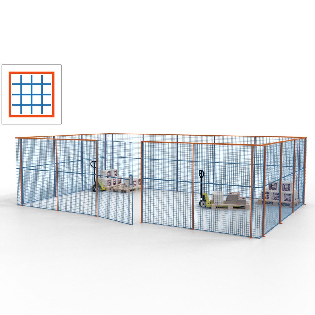Maschinen Schutzgitter - Hallentrennwand - Sicherheitszaun - Tür - 22 m - 2.200 x 7.900 x 4.900 mm (HxBxT) - enzianblau