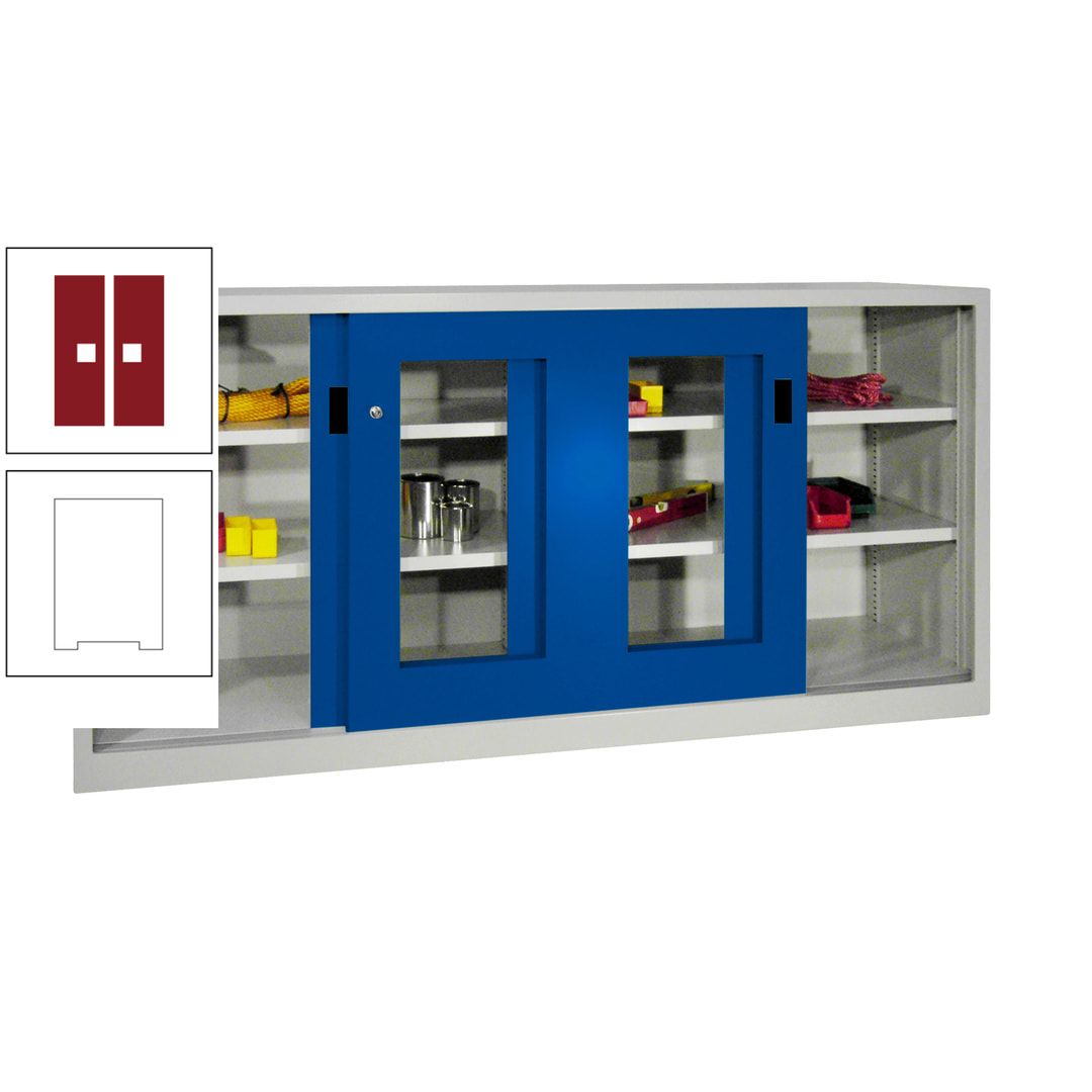 Schiebetürenschrank - Sichtfenstertüren - 1.000x2.000x400 mm (HxBxT) - 4 Böden, gepulvert - Zylinderschloss - anthrazitgrau