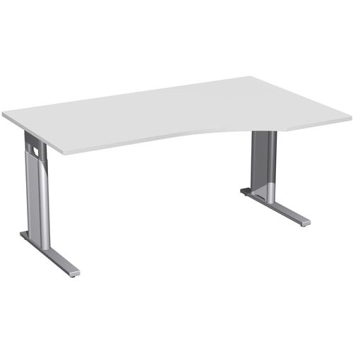 Eckschreibtisch, Ecke rechts, Füße einseitig verkürzt, C-Fuß Pro, höhenverstellbar, 680-820 x 1.600 x 1.000 mm (HxBxT), Gestell silber, Dekor Ahorn