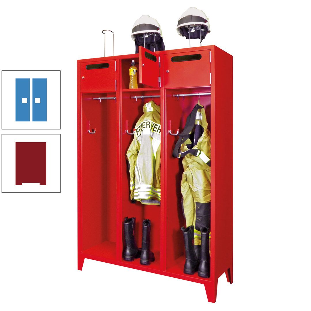 Feuerwehrschrank - 3 Abteile - Ablagefach mit Tür, Einwurfschlitz - 2.100 x 1.230 x 500 mm (HxBxT) - anthrazitgrau