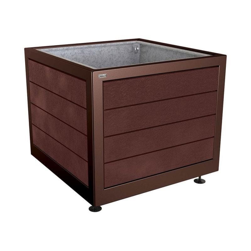 Pflanzbehälter, Stahl, recyclebarer Kunststoff, verstellbare Füße, Innen Blech fvz mit Verladungsgriffen, 800 x 1.000 x 1.000 mm (HxBxT), enzianblau
