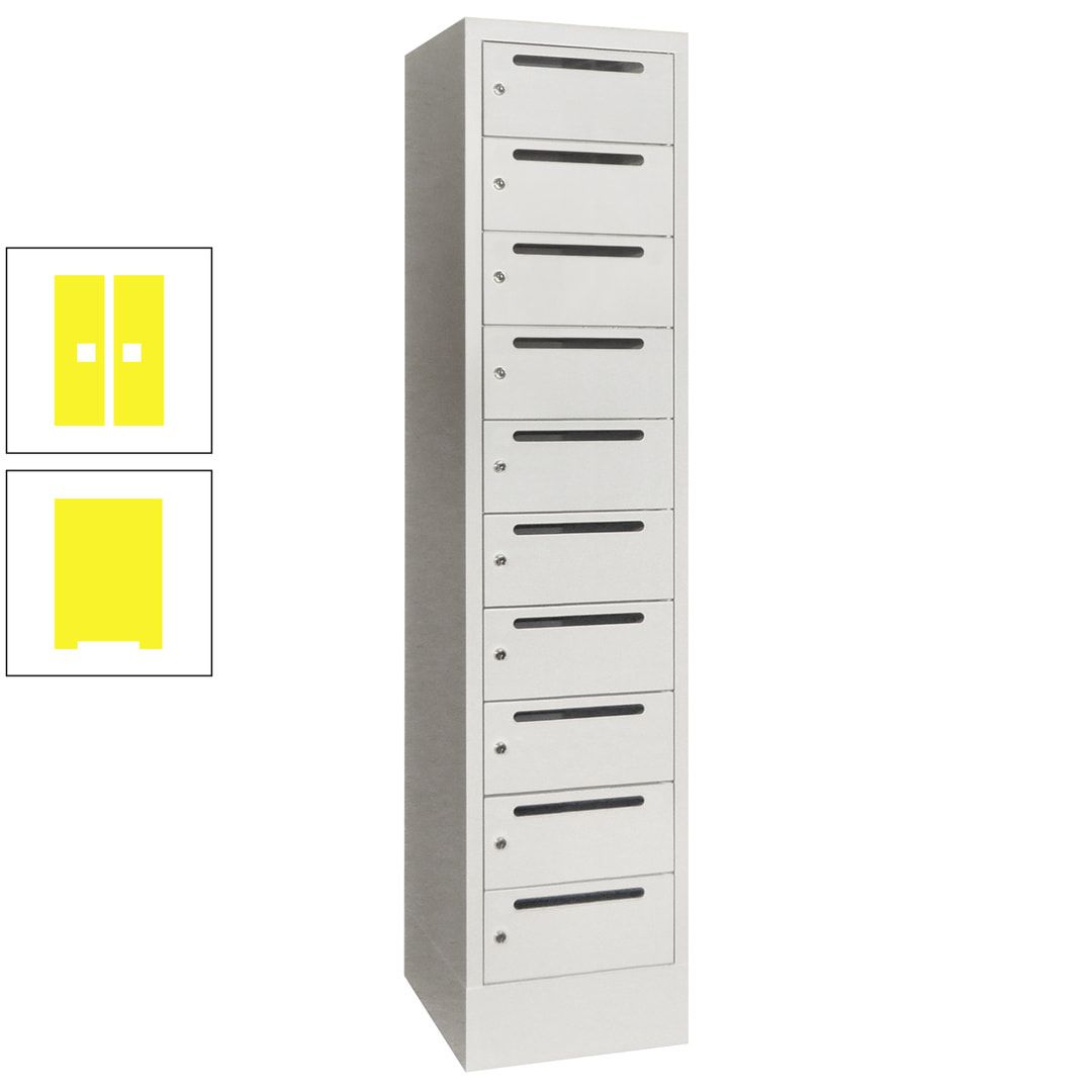 Postverteilerschrank, Schließfachschrank, 1 Abteil a 400 mm, 10 Fächer, 1.850 x 400 x 500 mm (HxBxT), Korpus anthrazitgrau, Front anthrazitgrau