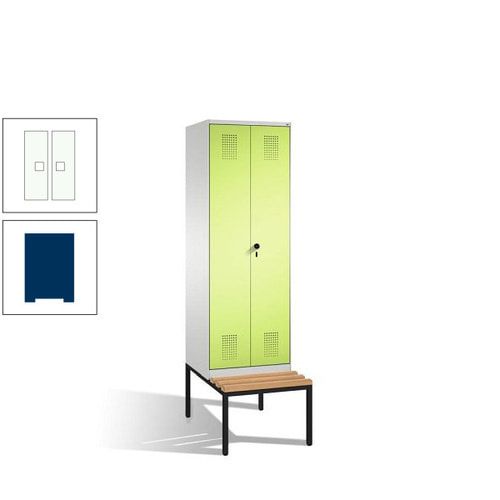 Doppel-Spind, Garderobenschrank, Buche Sitzbank untergebaut, 2 Abteile a 300 mm, Korpus anthrazitgrau, Tür anthrazitgrau, 2.090 x 600 x 815 mm (HxBxT)