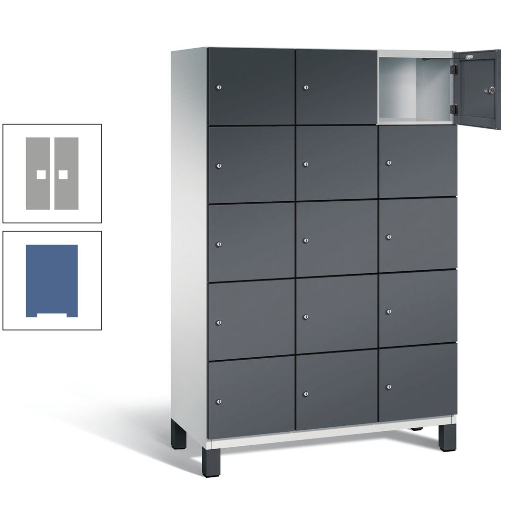 Fächerschrank, Stahlschrank, 15 Fächer, Türöffnungsbegrenzer, Füße, 1.980 x 1.200 x 525 mm (HxBxT), Korpus anthrazitgrau, Front anthrazitgrau
