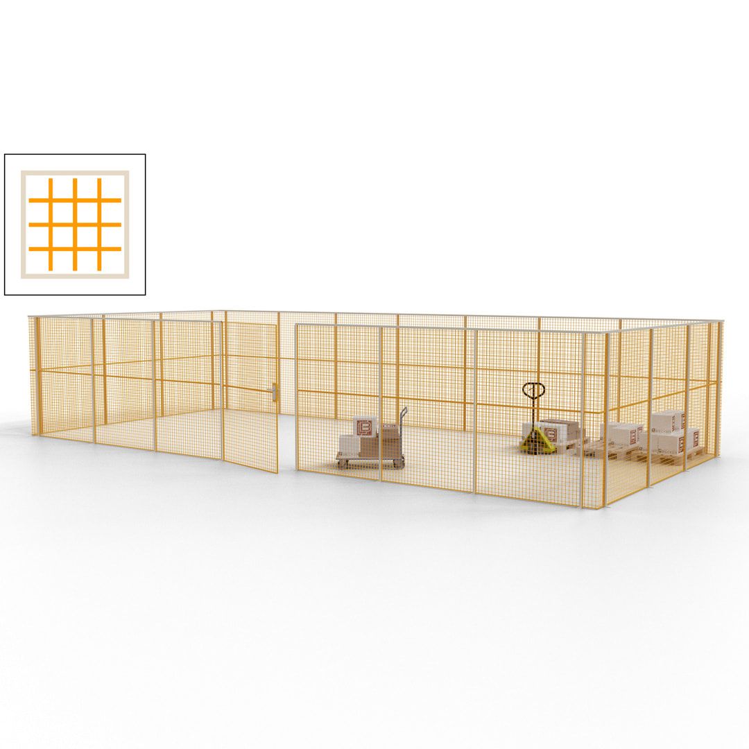 Hallentrennwand - Flügeltür, Gitter - 19 Gitterwände - 2.200 x 10.900 x 4.900 mm (HxBxT) - Perlweiß/reinorange