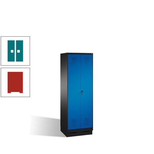 Doppel-Spind, Doppeltüren, Garderobenschrank mit Sockel, 2 Abteile a 300 mm, Korpus anthrazitgrau, Tür anthrazitgrau, 1.800 x 600 x 500 mm (HxBxT)