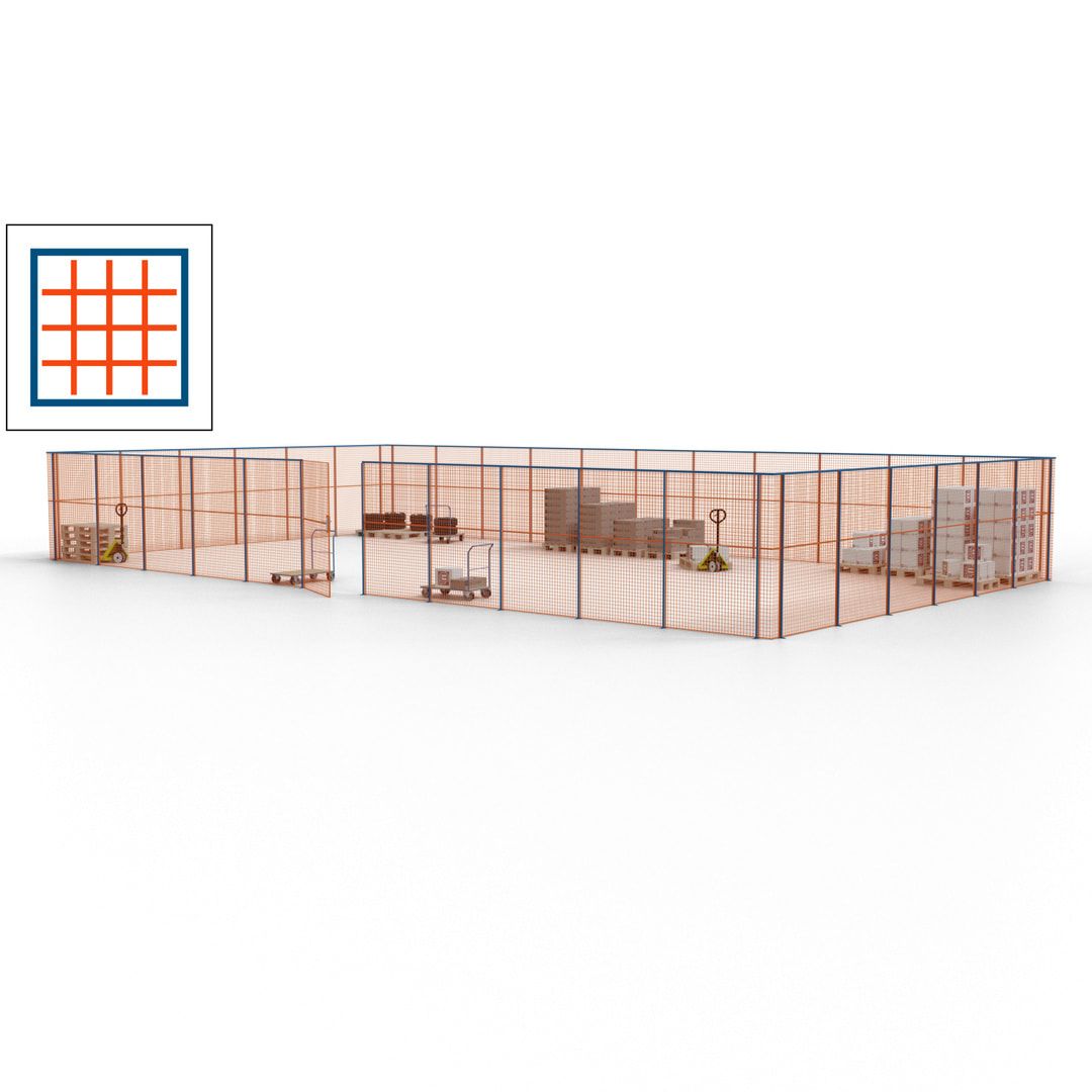 Maschinen Schutzgitter - Hallentrennwand - Sicherheitszaun - Tür - 51 m - 2.200 x 16.900 x 9.400 mm (HxBxT) - enzianblau