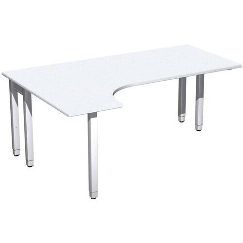Eckschreibtisch, Ecke links, Füße einseitig verkürzt, 4-Fuß Quadrat Pro, höhenverstellbar, 680-800 x 1.600 x 1.200 mm (HxBxT), Dekor Ahorn