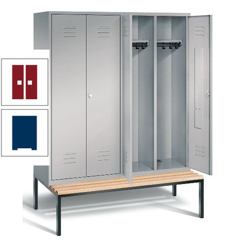 Doppel-Spindschrank, Buche Sitzbank untergebaut, 4 Abteile a 400 mm, Korpus lichtgrau, Tür anthrazitgrau, 2.090 x 1.590 x 815 mm (HxBxT)