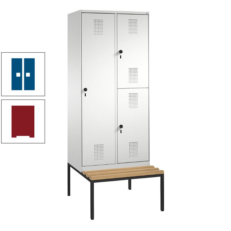 Garderobenschrank, Spind ein- und doppelstöckig Sitzbank, 2 Abteile, 3 Fächer, 2.090 x 800 x 500 mm (HxBxT), Front anthrazitgrau, Korpus anthrazitgrau