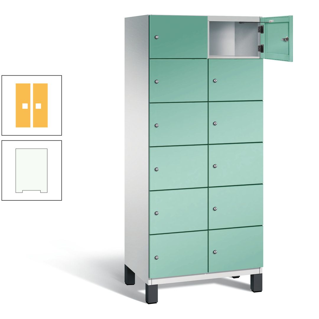 Fächerschrank, Stahlschrank, 12 Fächer, Türöffnungsbegrenzer, Füße, 1.980 x 800 x 525 mm (HxBxT), Korpus anthrazitgrau, Front anthrazitgrau