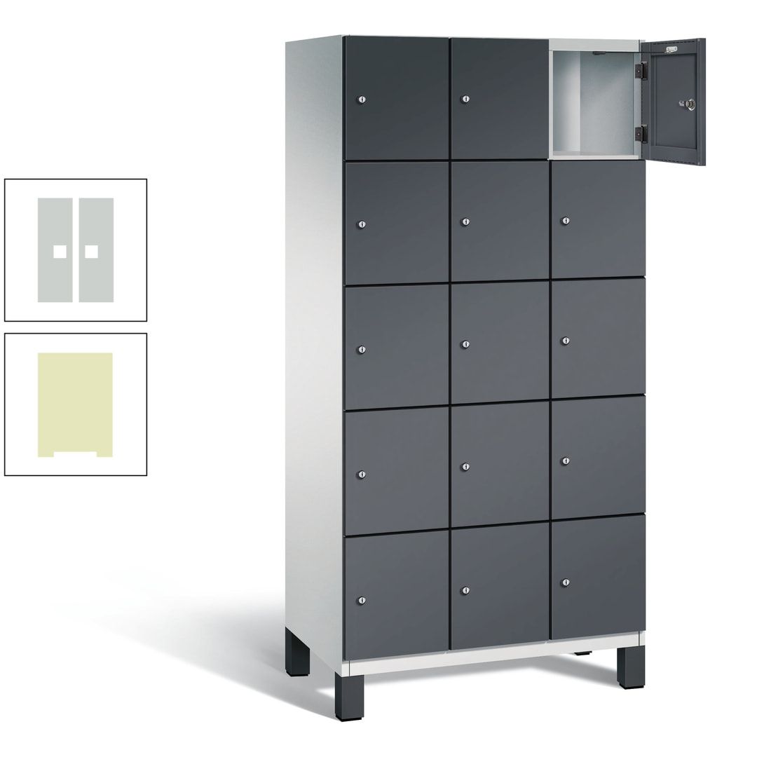 Fächerschrank, Stahlschrank, 15 Fächer, Türöffnungsbegrenzer, Füße, 1.980 x 900 x 525 mm (HxBxT), Korpus anthrazitgrau, Front anthrazitgrau