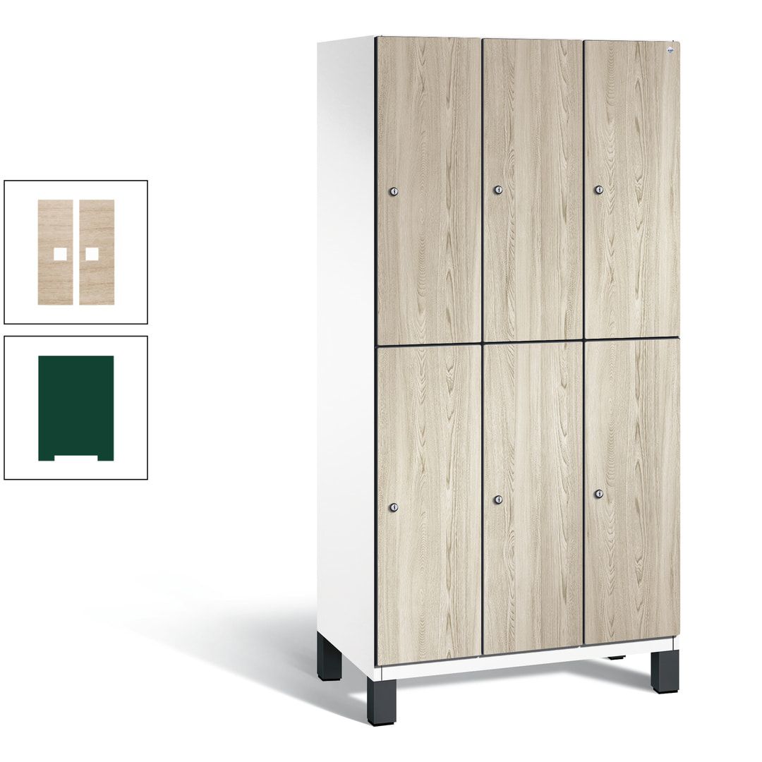 Fächerschrank, Garderobenschrank, mit Füßen, 3 Abteile, 1.980 x 900 x 525 mm (HxBxT), Korpus anthrazitgrau, Tür Donau-Ahorn