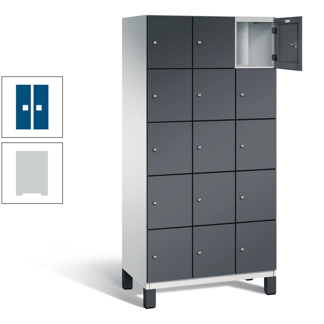 Fächerschrank, Stahlschrank, 15 Fächer, Türöffnungsbegrenzer, Füße, 1.980 x 900 x 525 mm (HxBxT), Korpus anthrazitgrau, Front anthrazitgrau
