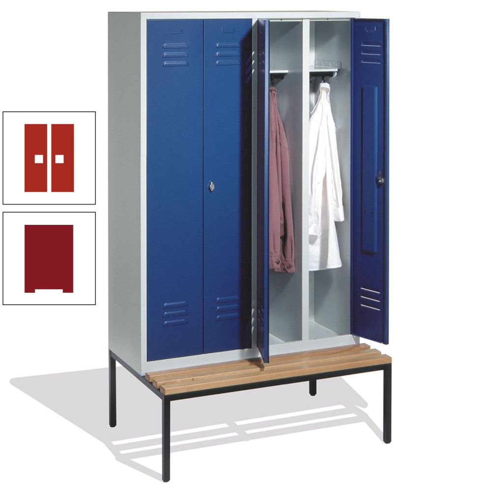 Doppel-Spindschrank, Buche Sitzbank untergebaut, 4 Abteile a 300 mm, Korpus lichtgrau, Tür anthrazitgrau, 2.090 x 1.190 x 815 mm (HxBxT)