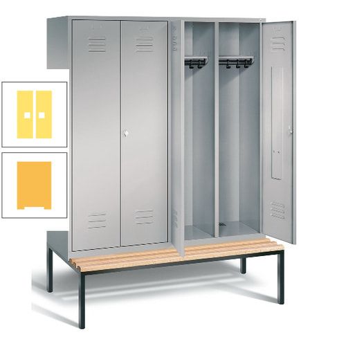 Doppel-Spindschrank, Buche Sitzbank untergebaut, 4 Abteile a 400 mm, Korpus lichtgrau, Tür anthrazitgrau, 2.090 x 1.590 x 815 mm (HxBxT)