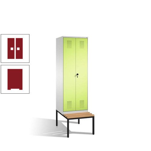 Doppel-Spind, Garderobenschrank, Buche Sitzbank untergebaut, 2 Abteile a 300 mm, Korpus anthrazitgrau, Tür anthrazitgrau, 2.090 x 600 x 815 mm (HxBxT)