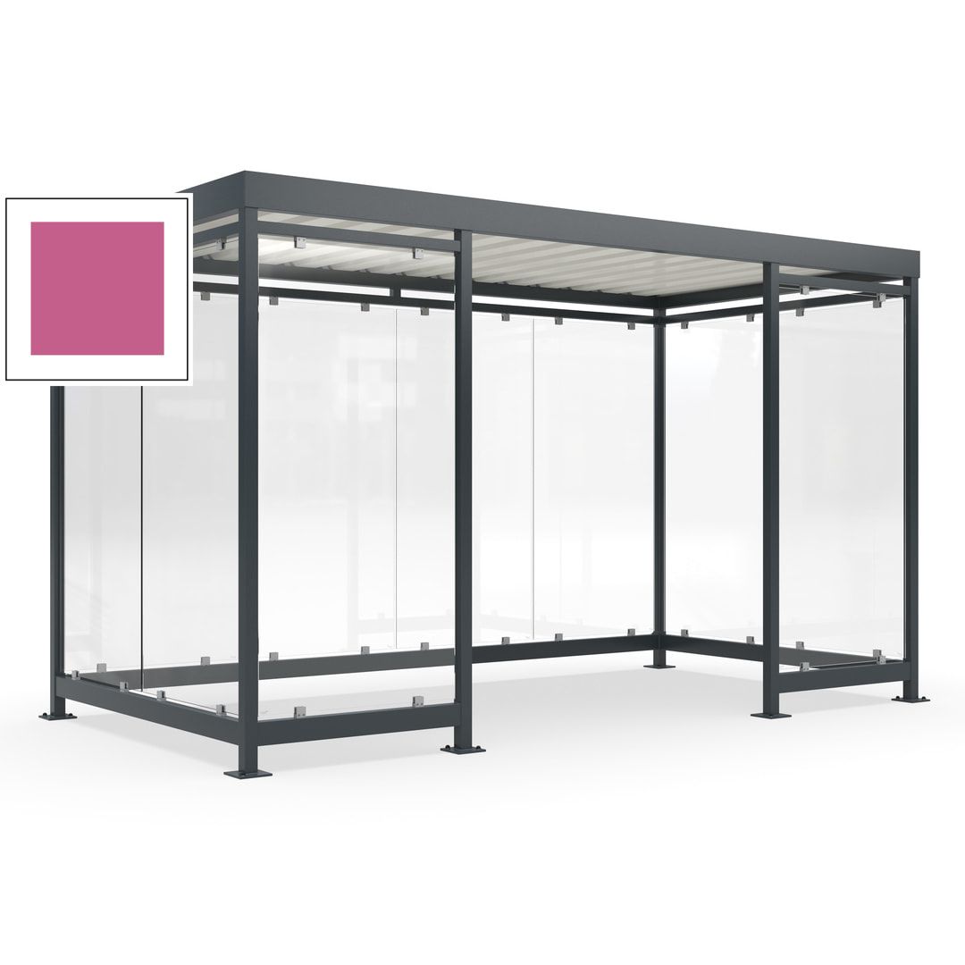 Fahrgastunterstand, Raucherunterstand, fertig montiert, Aufdübeln, 12-13 Personen, 2.510 x 4.195 x 2.165 mm (HxBxT), 10 Wände, Achatgrau