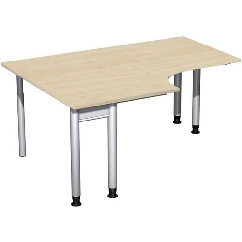 Eckschreibtisch, Eckteil 800 mm, links, Füße einseitig verkürzt, 4-Fuß Pro, höhenverstellbar, 680-800 x 1.600 x 1.200 mm (HxBxT), Dekor Ahorn