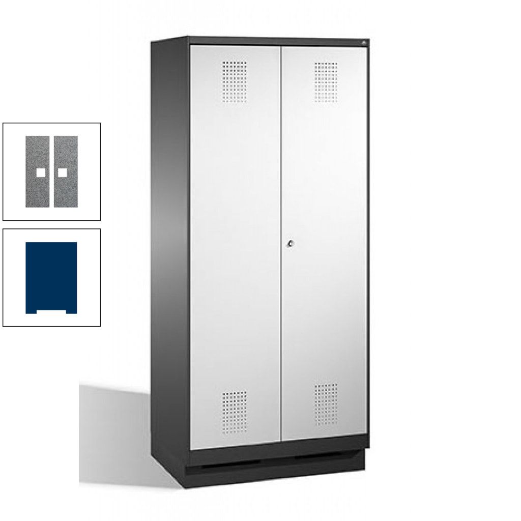 Doppel-Spind, Doppeltüren, Garderobenschrank mit Sockel, 2 Abteile a 400 mm, Korpus anthrazitgrau, Tür anthrazitgrau, 1.800 x 800 x 500 mm (HxBxT)