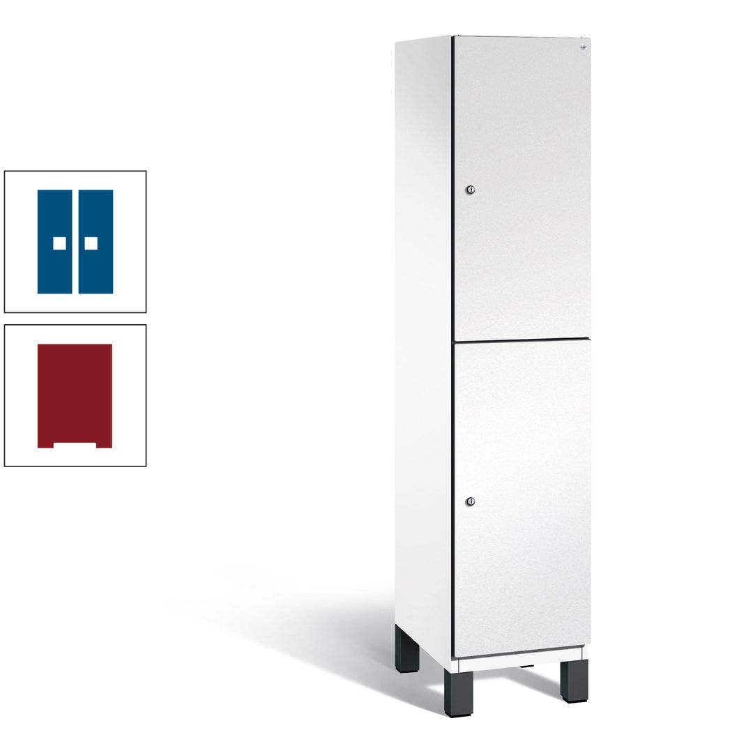 Fächerschrank, Stahlschrank, doppelstöckig, 2 Fächer, Füße, Korpus anthrazitgrau, Tür anthrazitgrau, 1.980 x 400 x 525 mm (HxBxT)