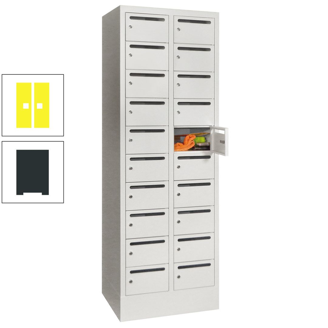 Postverteilerschrank, Schließfachschrank, 2 Abteile a 300 mm, 20 Fächer, 1.850 x 600 x 500 mm (HxBxT), Korpus anthrazitgrau, Front anthrazitgrau