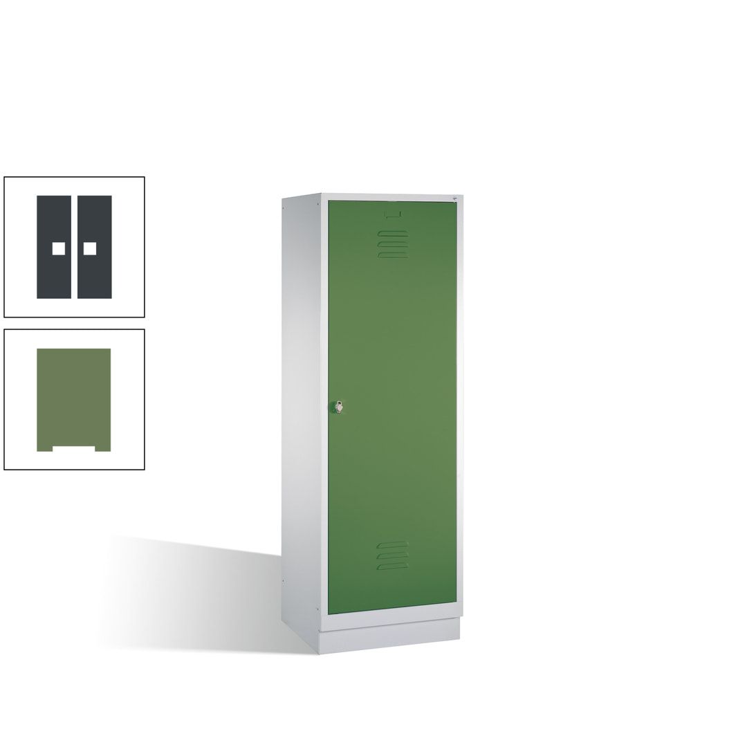 Doppel-Spind mit Großtür, Garderobenschrank mit Sockel, 2 Abteile a 300 mm, Korpus anthrazitgrau, Tür anthrazitgrau, 1.800 x 610 x 500 mm (HxBxT)